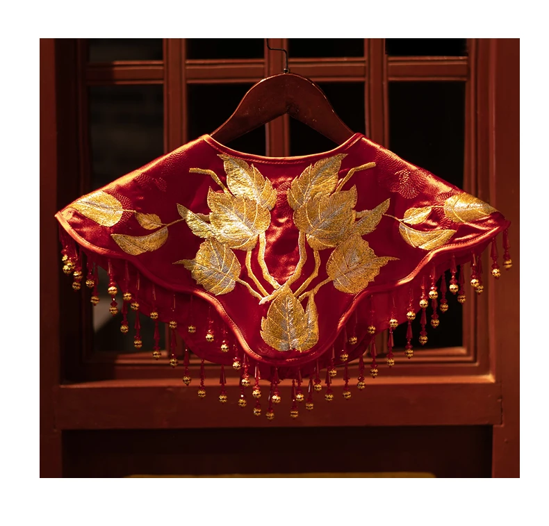 Women's Spring Autumn Vintage Leaf Embrodiery Wine Red Tassel Pashmina Female Winter Shawl Cloak Collar R654