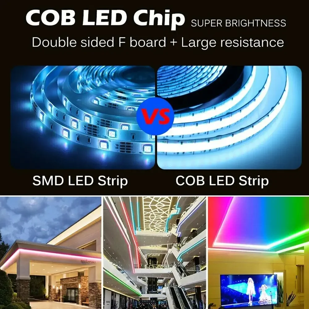 Fita de LED COB RGB de 10mm 18W 24V com Alimentação USB, Cobre Cortável, Controle Remoto, Aplicativo e Wi-Fi para Casa, TV e Projetos DIY