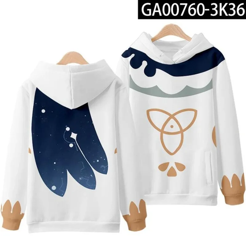 Game Genshin Impact Cosplay Costumes Ning Guang Keqing Barbara Klee Fischl Zhong Li Dawn Diluc Unisex 3D Hoodies Sweatshirts