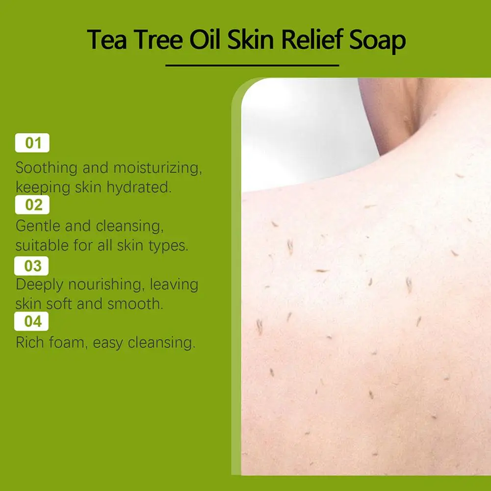 Sabonete com óleo de árvore de chá 100g, para homens e mulheres, limpeza profunda, calmante para pele seca, esfolia e firmeza, óleo de pele, sabonete calmante