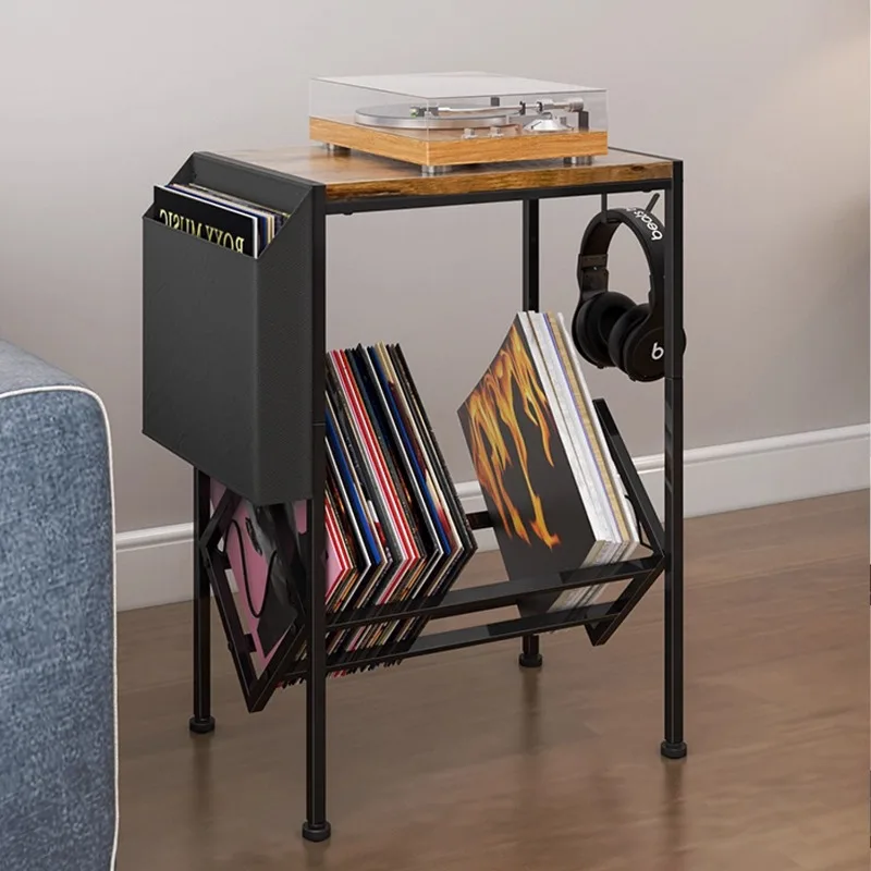 

Retro Industrial Record Cabinet Carbon Steel Side Table with Storage Organizer Living Room Decor for Record Player & Accessories