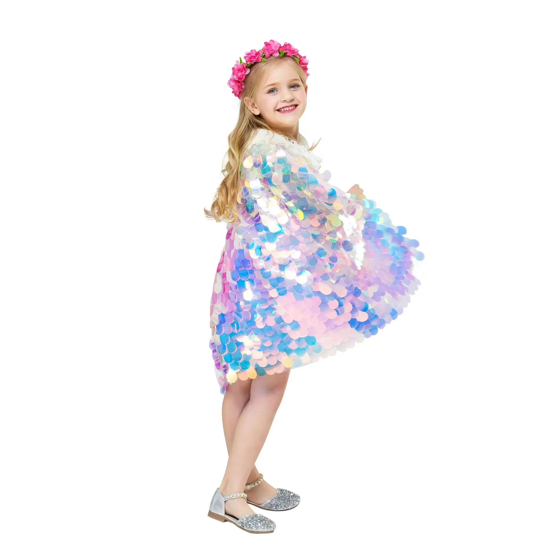 3-8 years Children New Mermaid Cloak Mantle Girls Kids Movie Glitter Sequin Princess Sweet Clock Costumes Cosplay Amusement Park