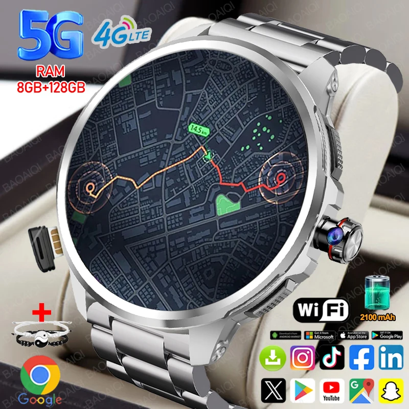 

Полная сеть 4G/5G Смарт-часы 1,95 дюйма 720*720 Большой экран HD Видеозвонок 8 ГБ + 128 ГБ ОЗУ Google Play WIFI GPS Смарт-часы с SIM-картой