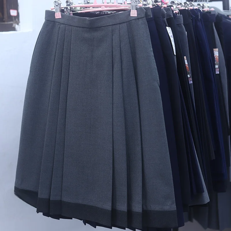 

Gray Gingham Skirt Japanese Style School Uniform Dress Middle-aged Vintage Box Pleat Long Sleeve Mid-length Straight Tube