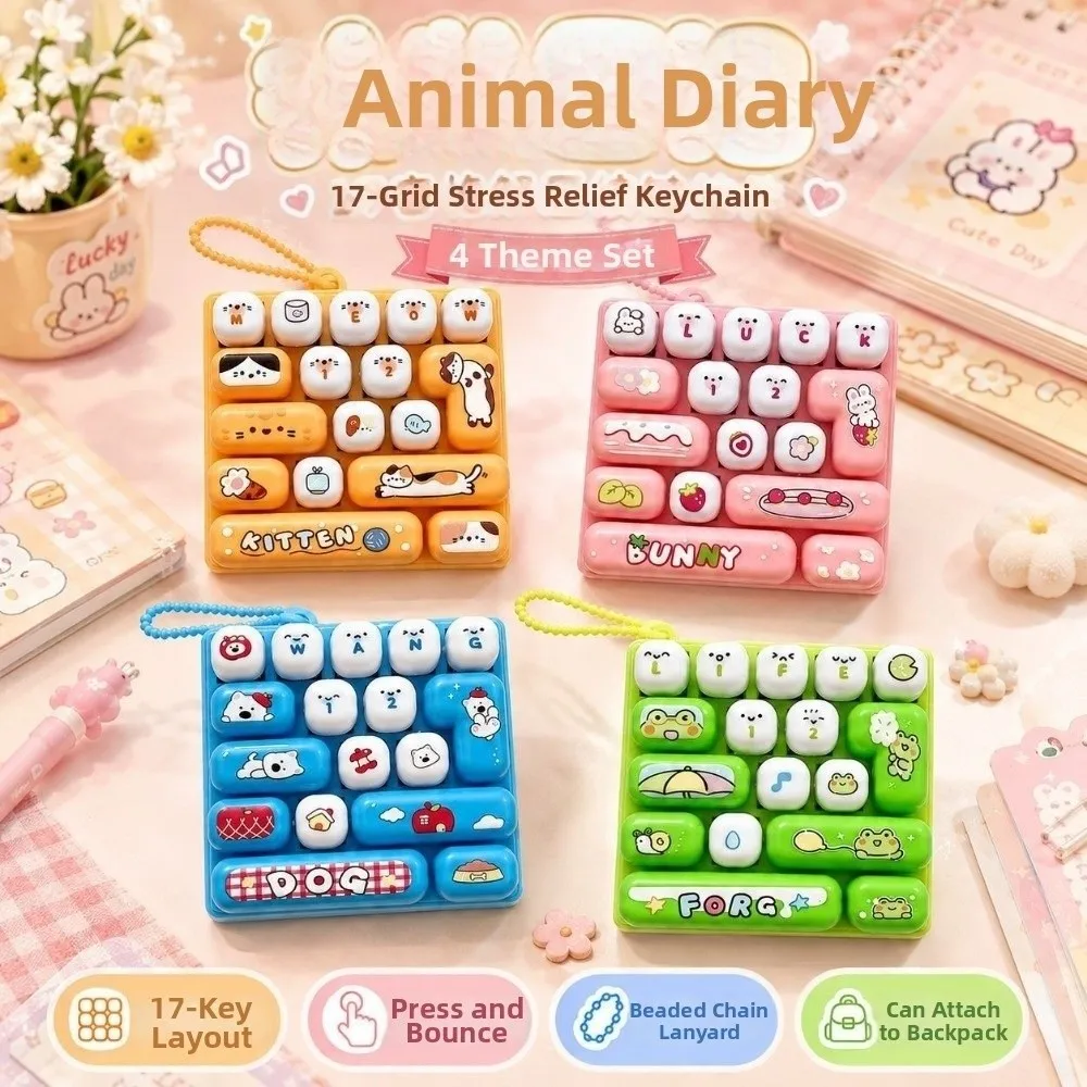 Cartoon 17 Keys Keyboard Keychain Animals Clicker Sound Fingertip Button Keyring Pressable Keys Creative Sensory Clicker