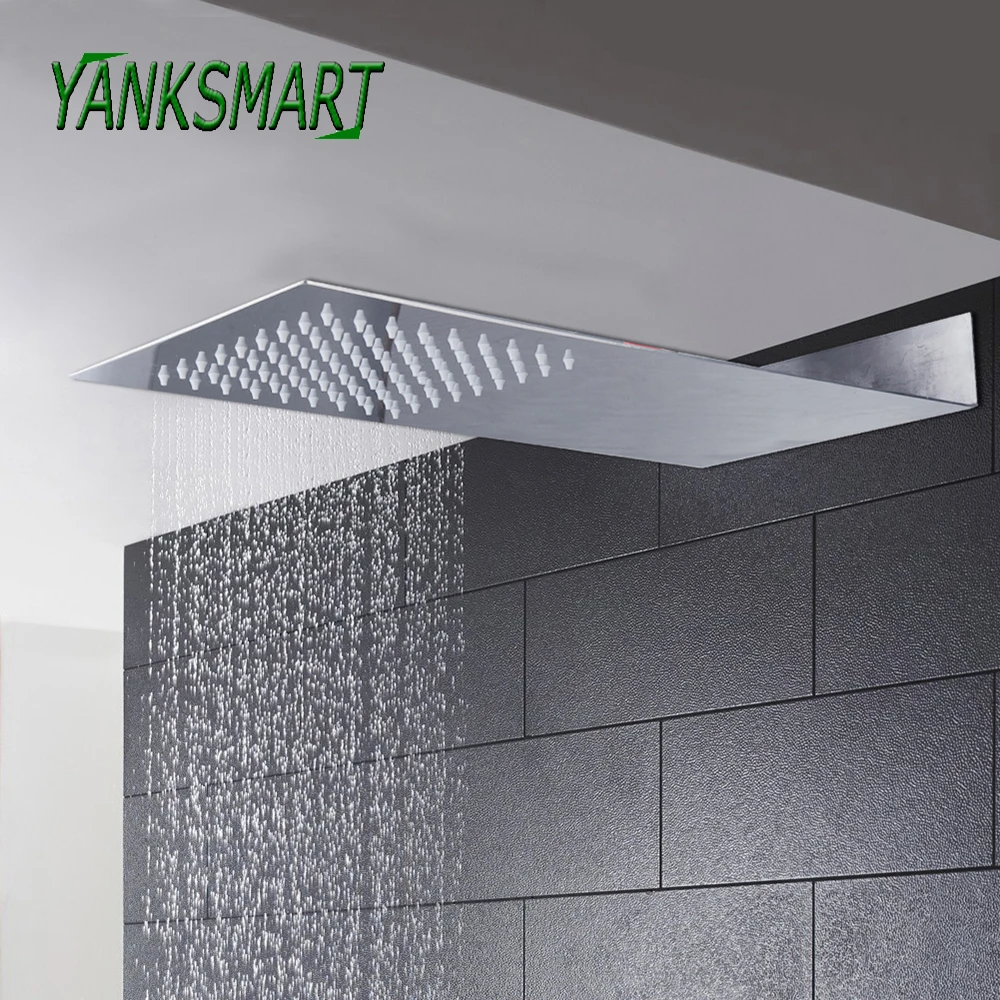 

YANKSMART Luxury Chrome Polished Bathroom Rainfall Shower Head Faucet Stainless Steel Wall Mounted Top Over-head Shower Sprayer