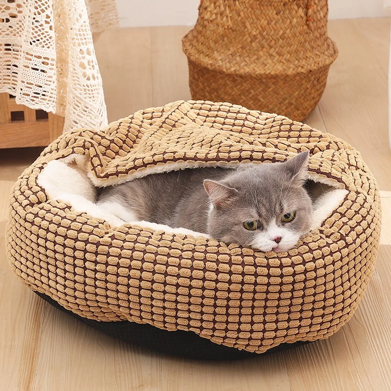 19.6 Inch Small Dog Bed Cat Bed With Hooded Blanket Orthopedic Puppy Pet Bed Dog Burrow Cat Cave - Anti-Slip Bottom