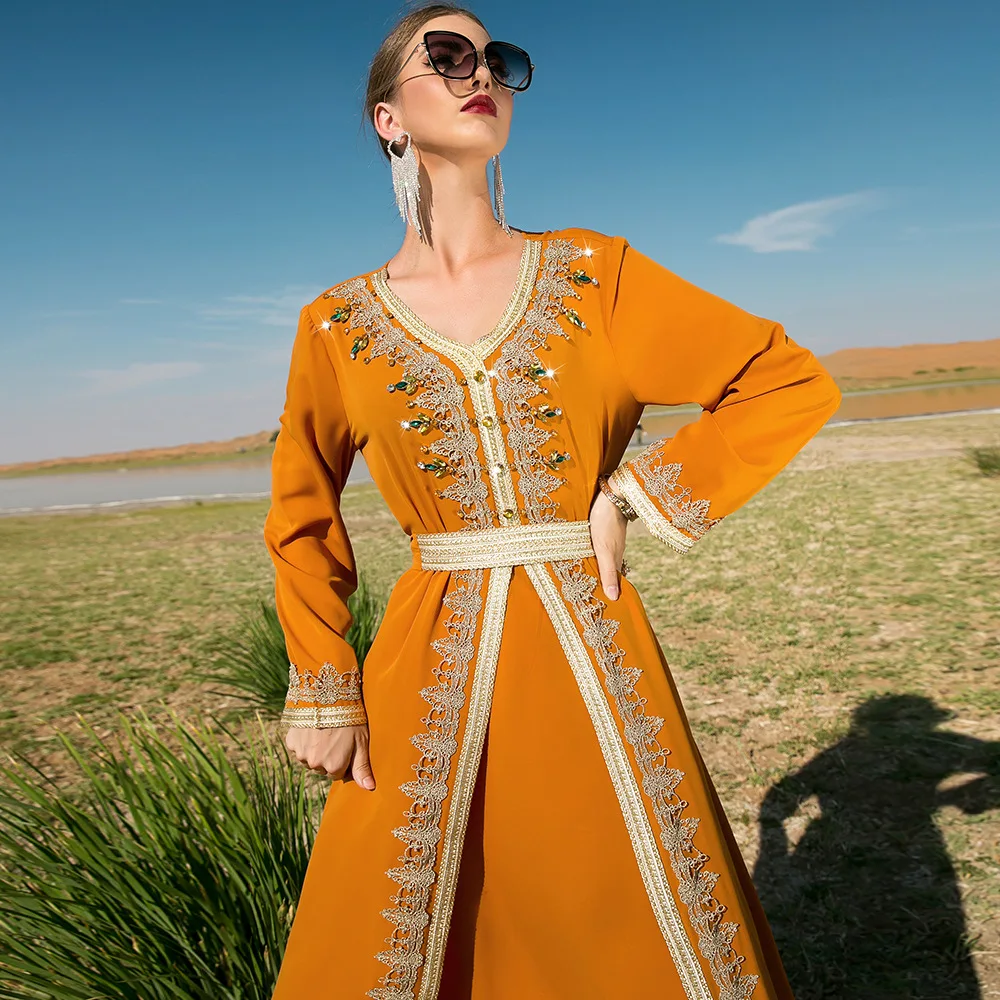 

Muslim Women Diamonds Maxi Evening Dress Eid Ramadan Abaya Dubai Turkey Kaftan Islam Clothing Caftan Marocain Femme Robe Vestido