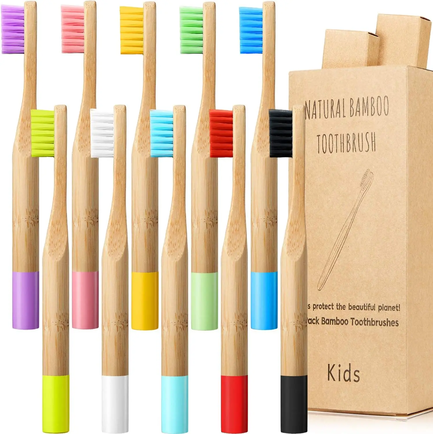 

50 Pieces Kids Bamboo Toothbrush Natural Soft Bristle Toothbrush Wooden Toothbrushes Natural Wood Organic Toothbrush BPA-Free