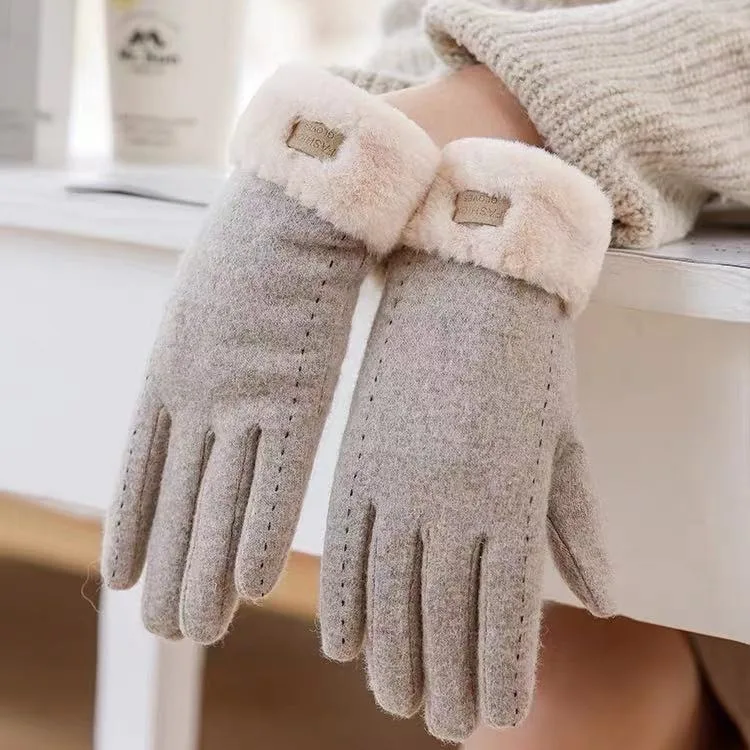 

Gloves Women Cashmere Lined Winter Driving Warm Ribbed Cuff Touch Screen Accessory