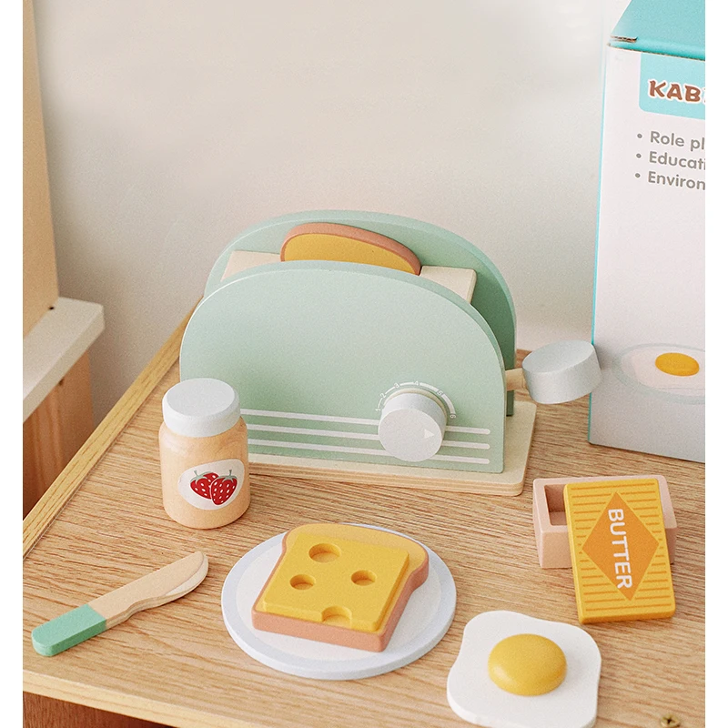 Wooden Simulation Kitchen Toy Set Pretend To Cook Play House Early Education Toy Bread Machine for Kids