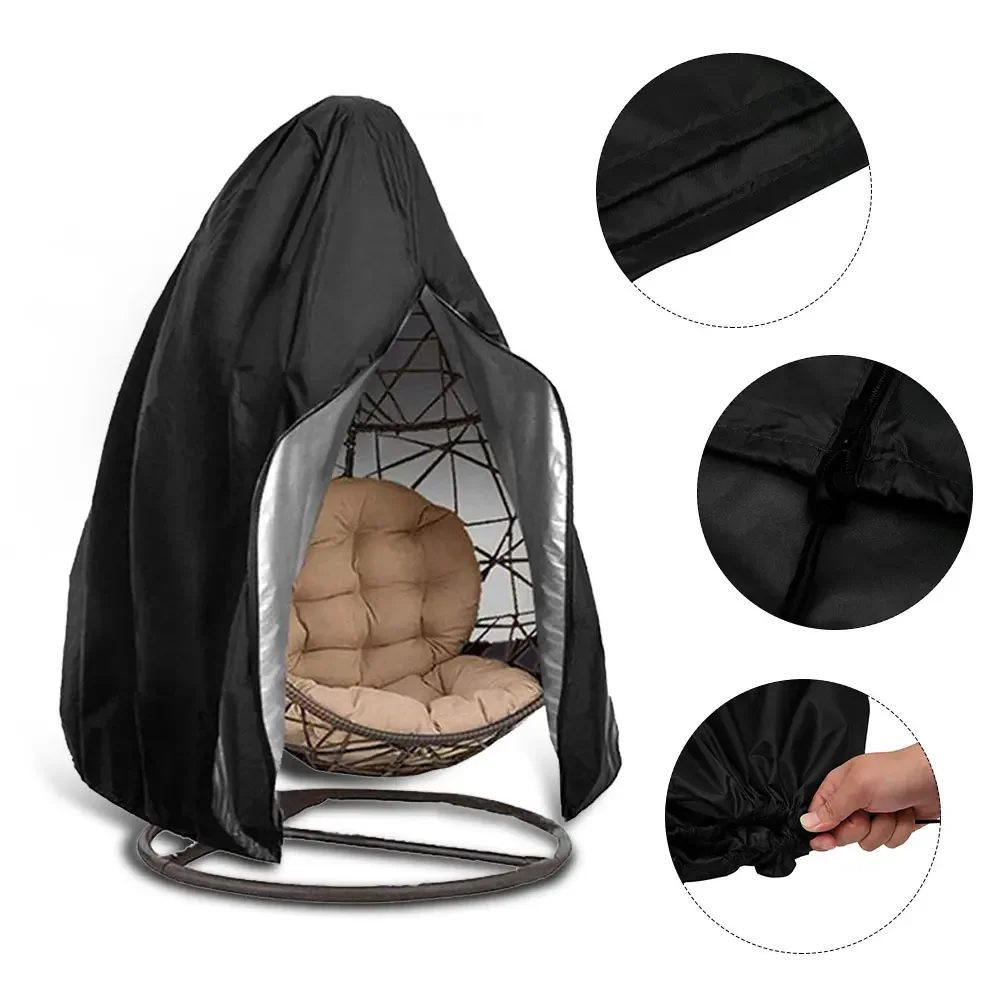 Black Patio Chair Cover Egg Swing Chair Waterproof  Dust Cover Protector with Zipper Protective Case Outdoor Hanging Chair Cover