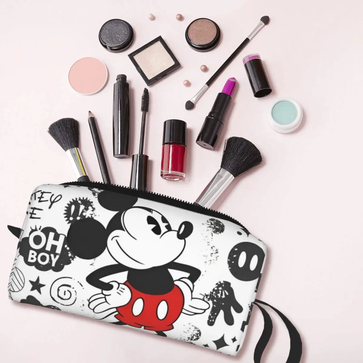 Retro Mickey Minnie การ์ตูนขนาดใหญ่กระเป๋าแต่งหน้าความงามกระเป๋าเดินทางกระเป๋าเครื่องสําอางสําหรับ Unisex