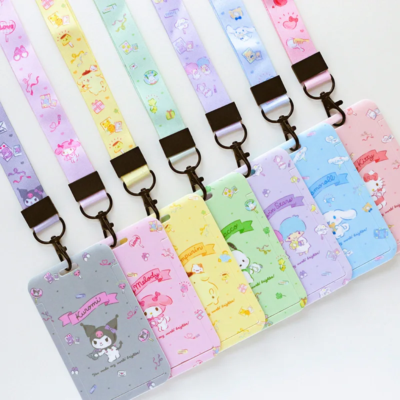 

New Hello Kitty Melody Kulomi Student Campus Hanging Neck Bag Sanrio Anime Pvc Card Holder Lanyard ID Protective Case Gifts