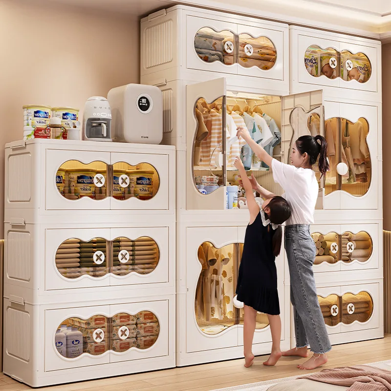 Foldable Magnetic Double-Door Storage Cabinet for Home Use Cartoon Design Kids Toy Organizer for 2026