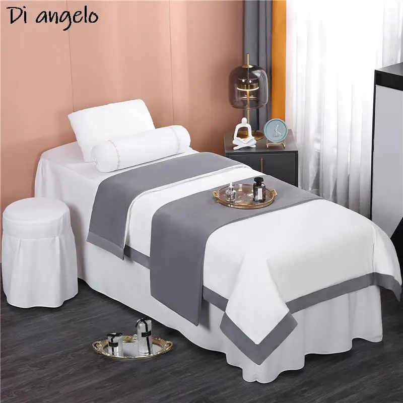 

4-7PCS Crystal Velvet Beauty Salon Bedding Set Bed Linen Sheet Massage Spa Bedskirt Stoolcover Pillow Quilt Cover Custom Logo#s