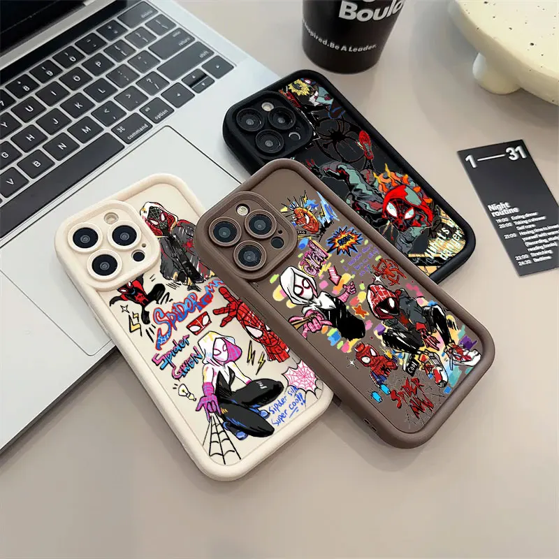 Marvel Spiderman Gwen Morales Phone Case For iPhone 11 12 13 14 15 16 Pro Max X Thicken Case For iPhone 16 Plus Protective Cover