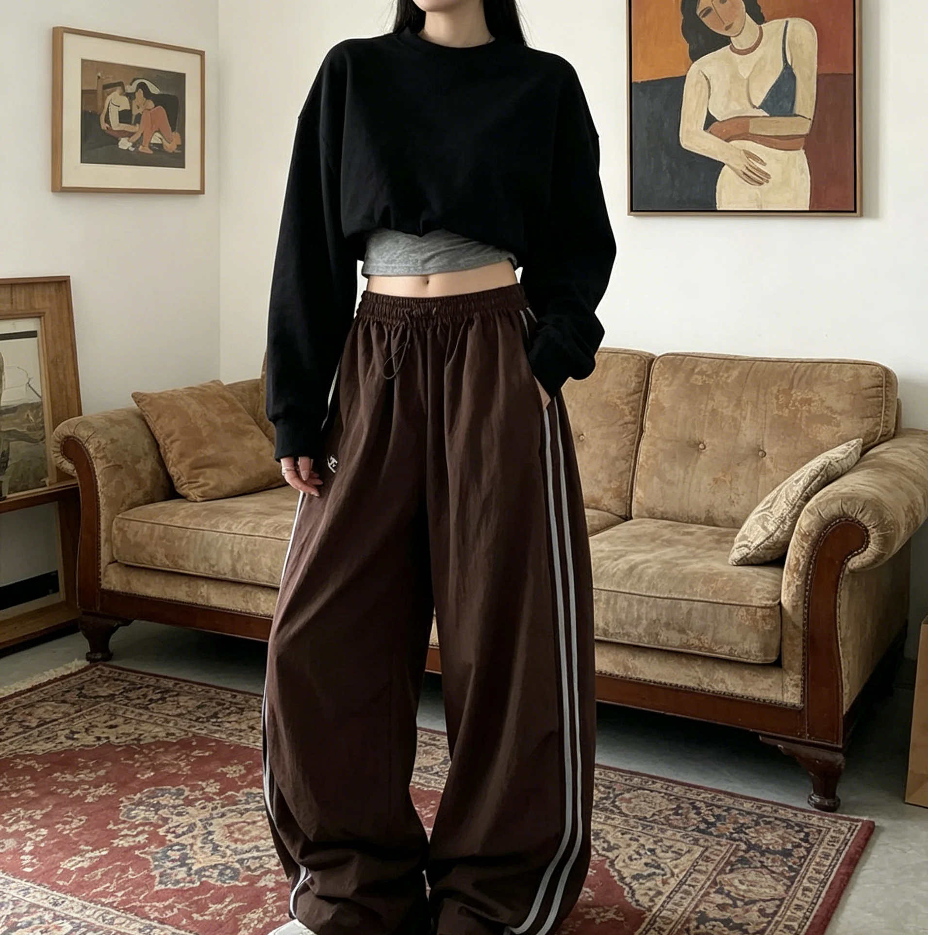 American Striped Quick Drying Pants Summer Thin Contrasting Casual Straight Leg Sports Pants Loose Ice Silk Wide Leg Work Pants