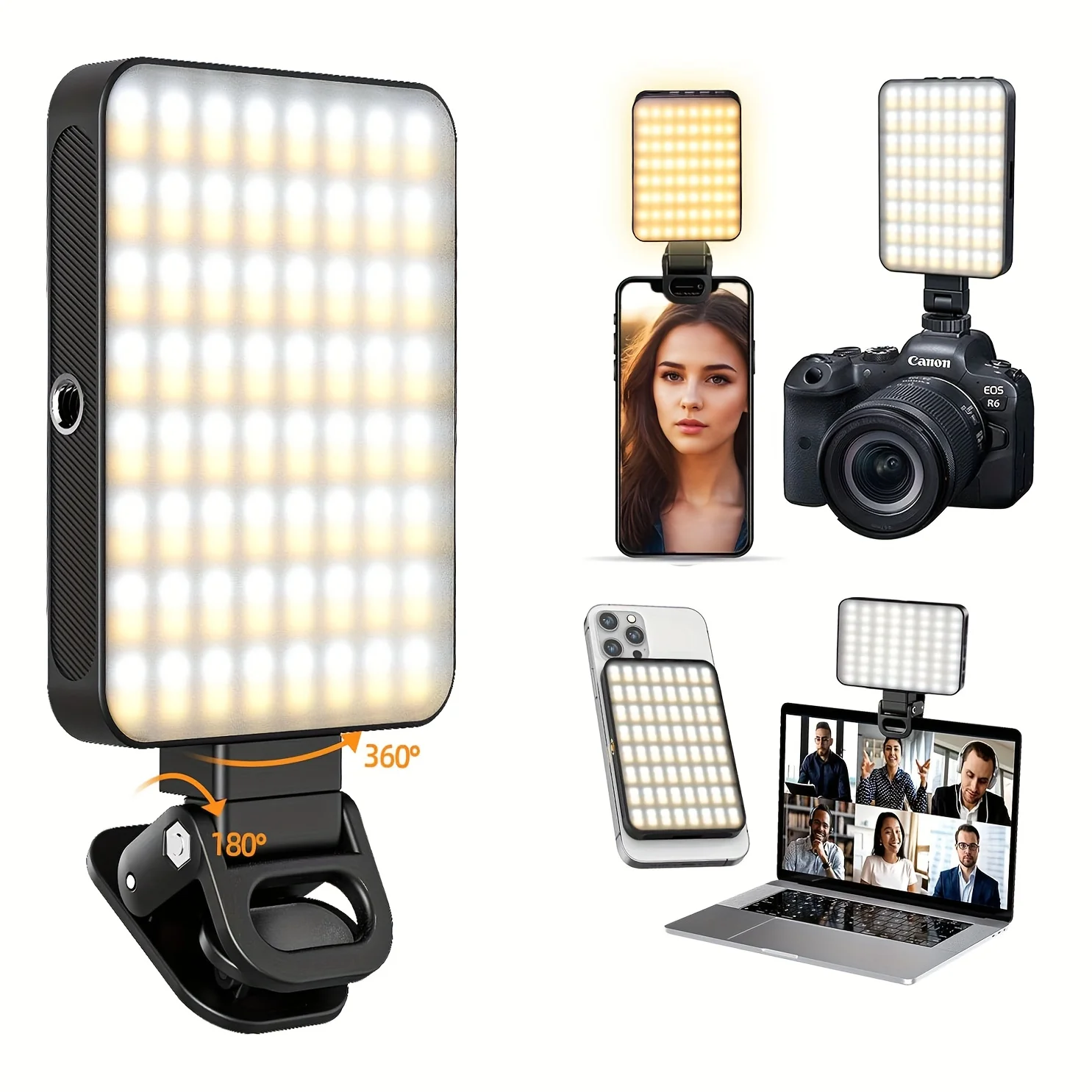 Set di Luci LED Portatili per Foto, con Clip e Adattatore per Treppiede, Ricaricabili, Adatte per Smartphone