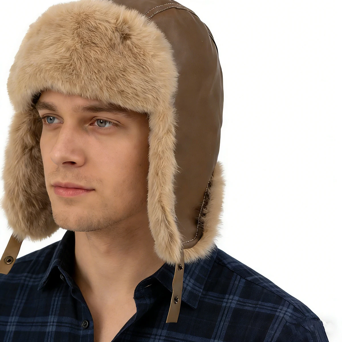 

Мужская шапка-ушанка, теплая зимняя шапка из искусственного меха с ушками, шапка-пилот для активного отдыха и катания на лыжах