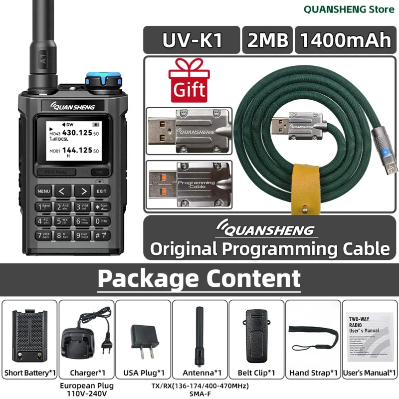 Quansheng UV K1 Mini Walkie Talkie Set Nirkabel Berburu Berkemah Jarak Jauh Radio Komunikasi Ham K6 Walkie Talkie Transceiver