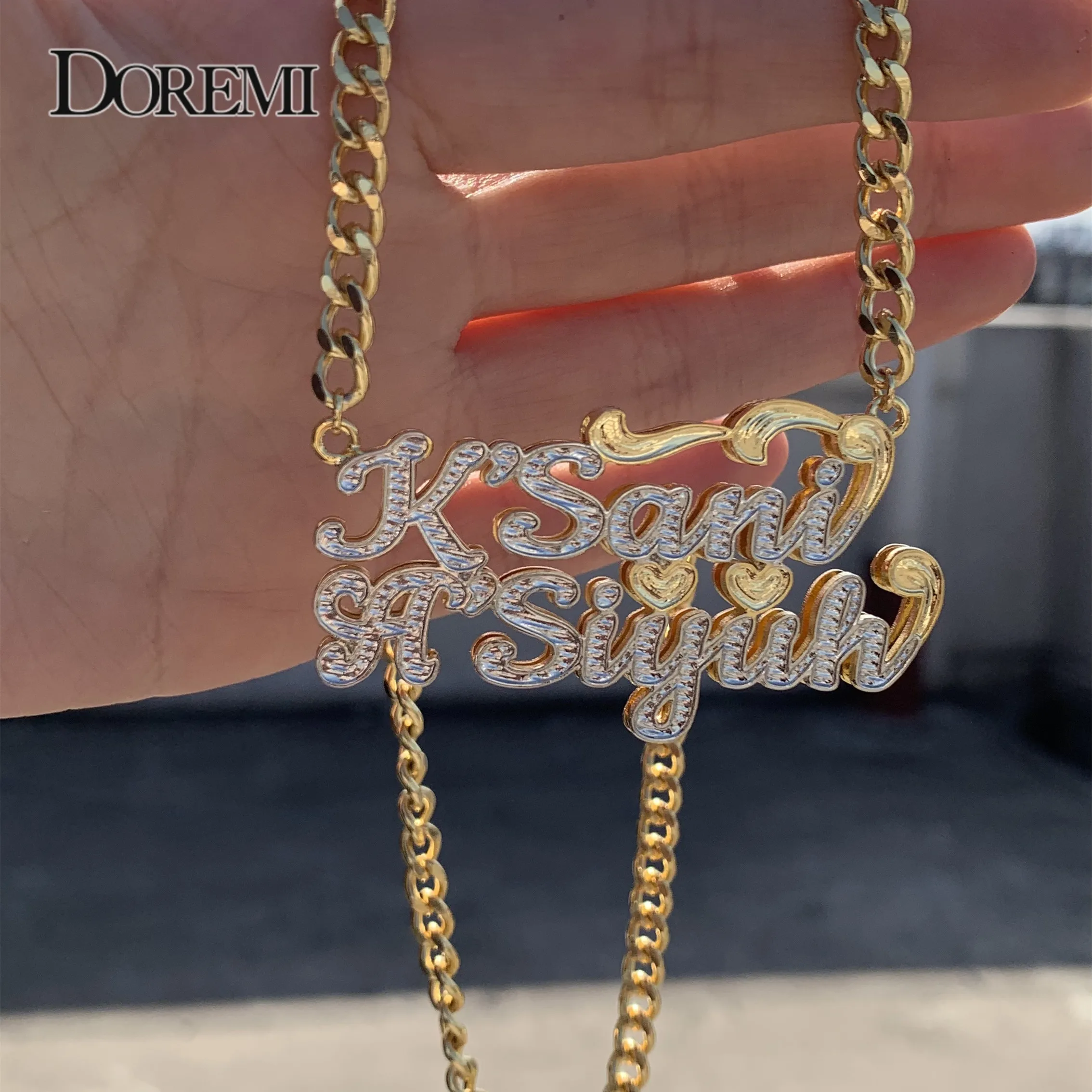 Double Layered 3D Personalized Necklaces Choker Name Necklace Custom Necklace Gold Plated Nameplate Women Cuban Name Chain