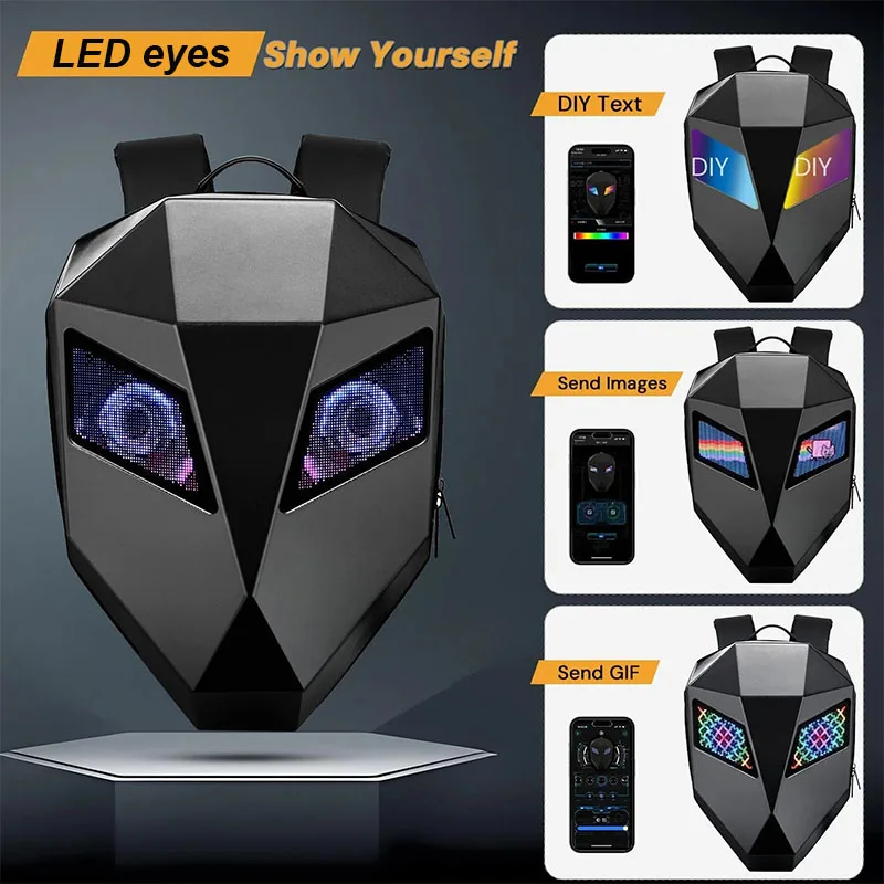LED Motorcycle Rider Backpack Eyes Glow pattern carbon fiber texture helmet locomotive backpack school bag Moto Laptop backpack