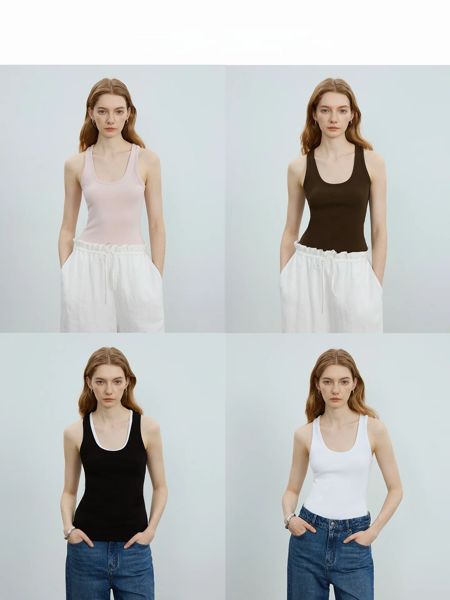 

Эластичный топ с U-образным вырезом COUNTONME: базовый, универсальный, приятный к телу, из дышащей хлопковой смеси, в четырех цветах, для повседневной носки