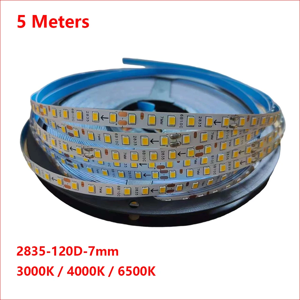 

5 метров 2835 Светодиодная лента 5B12C 120D 7 мм Светодиодная лента 3000K / 4000K / 6500K Легкая лента используется в панельных люстрах и т. д.