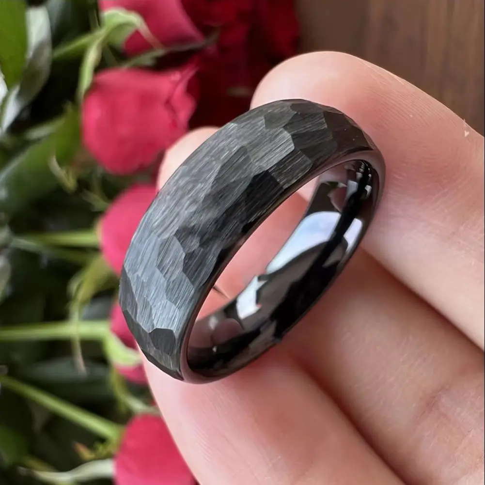 6MM 8MM Multicolor Men Women Tungsten Wedding Ring Multi-Faceted Hammered Brushed Finish Fashion Gift Jewelry