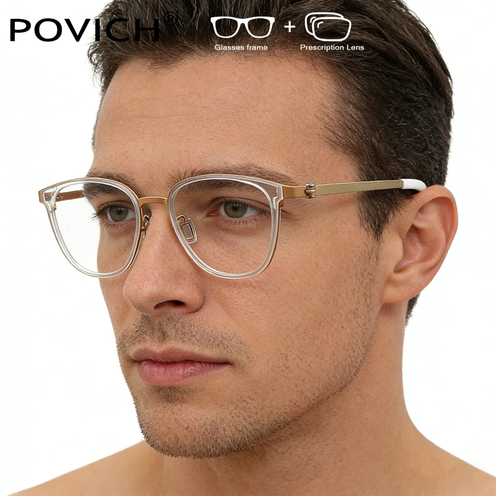 Pure Titanium Glasses Screw Free Design Ultralight Myopia Progressive Prescription Anti Blue Light UV Lenses Gradient Color