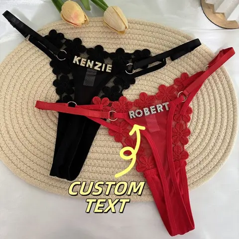 Personality Custom Name Thong Sexy Mesh Flowers Panties Adjustable Waist Belt G-String Low Waist Briefs Girlfriend Wife Gift