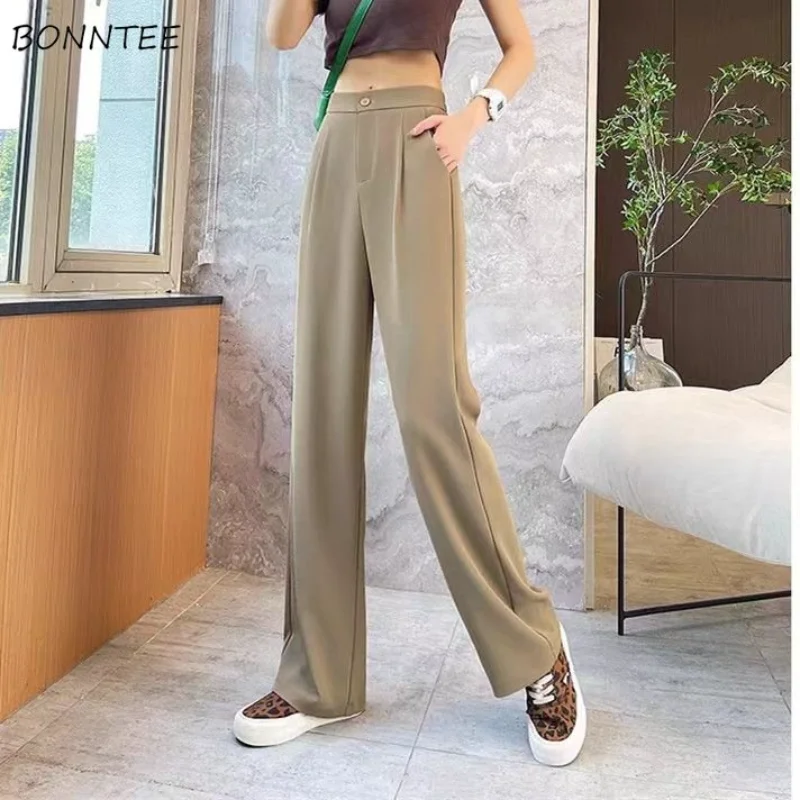 

Wide Leg Pants Women Casual Office Lady Temperament Spring New High Waist All-match Comfort Korean Style Popular Loose Trousers