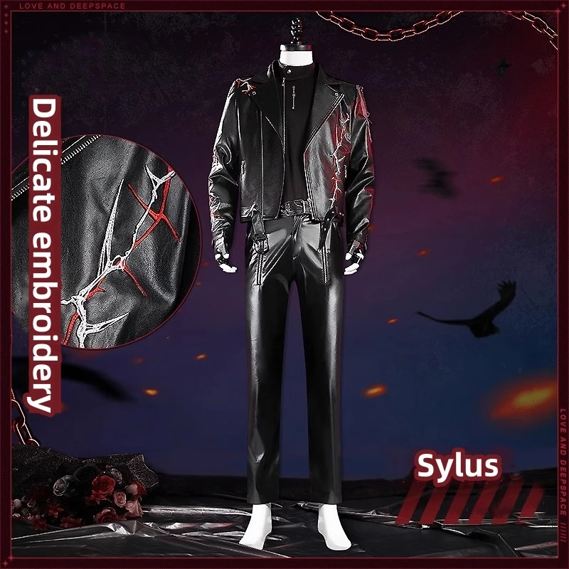 Sylus Cosplay Game Love And Deepspace Sylus Cospaly Costume Men Handsome Leather Coat Pants Uniform Set Wig Hallowen Costumes