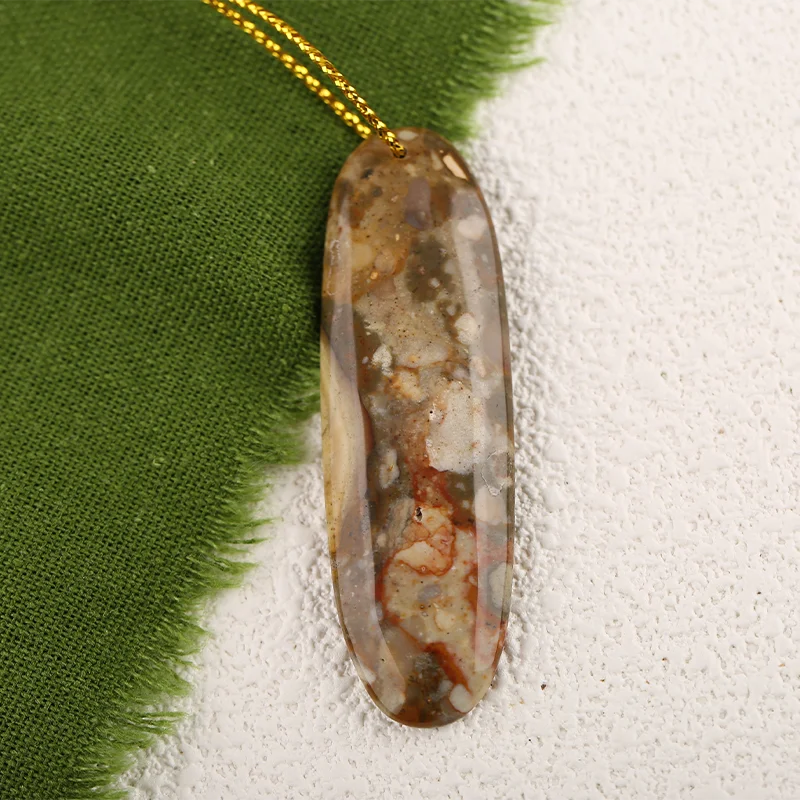 Multi-Color Mushroom Jasper Carving Pendant for Necklace Stone Fashion Natural Jewelry 60x19x6mm 11g