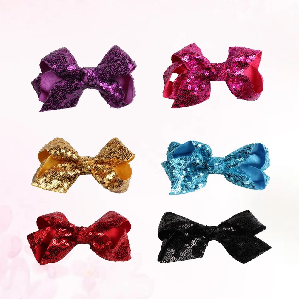 

6 шт., разноцветные заколки для волос с бантиком и блестками, нескользящие металлические зажимы из кожи аллигатора, блестящие заколки для волос, вечерние заколки для детей, подростков, малышей