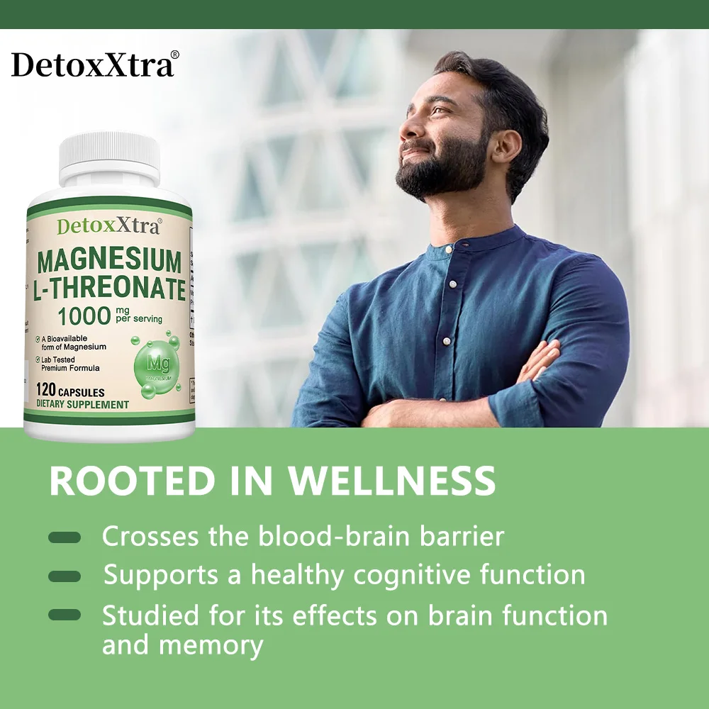 Magnesium L-Threonate Capsules -  It Helps Improve Concentration, Enhance Memory, Improve Sleep Quality, and Relieve Stress