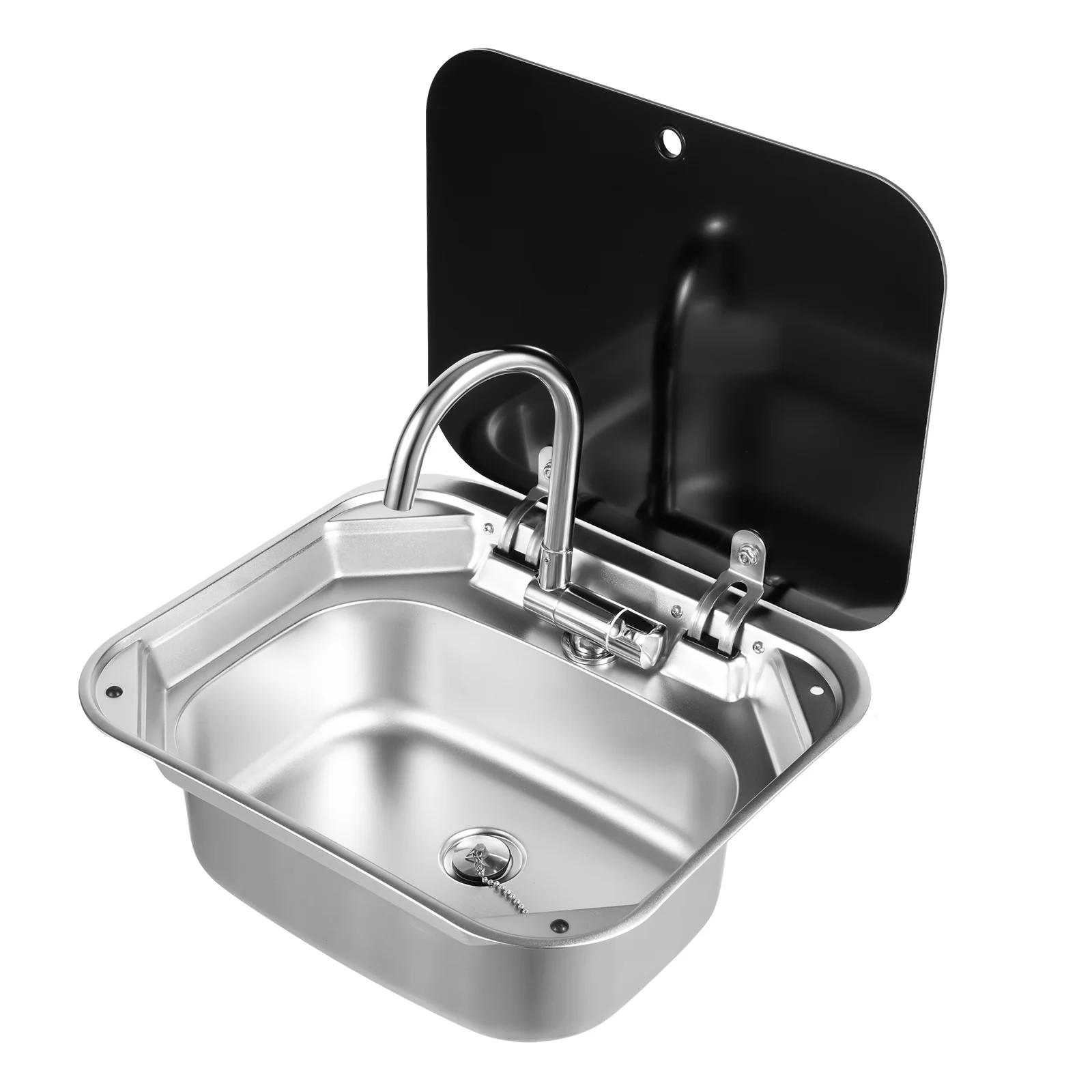Robinet de lavabo pour camping-car, tuyau d'évacuation, dimensions du produit : 41,5*37*16 cm, acier inoxydable 304, verre trempé, EVA, pour les espaces restreints tels que les camping-cars, les bars, les hôtels, les cafés, idéal pour une installation sous la table