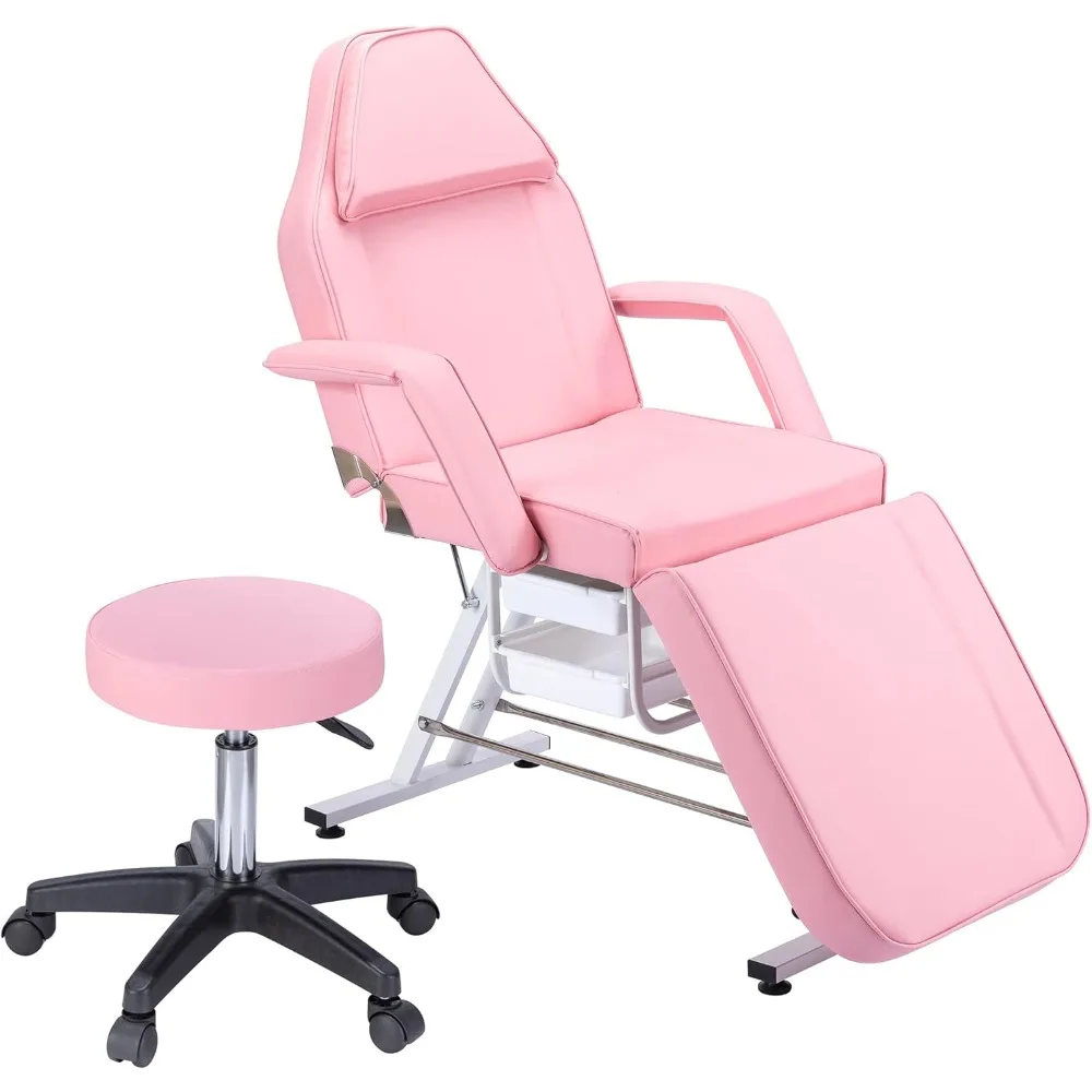 Tattoo Chair, 72.8 Inch, Multi-Purpose Bed Table with Two Trays with Hydraulic Stool, Adjustable Salon Equipment, Salon Chair