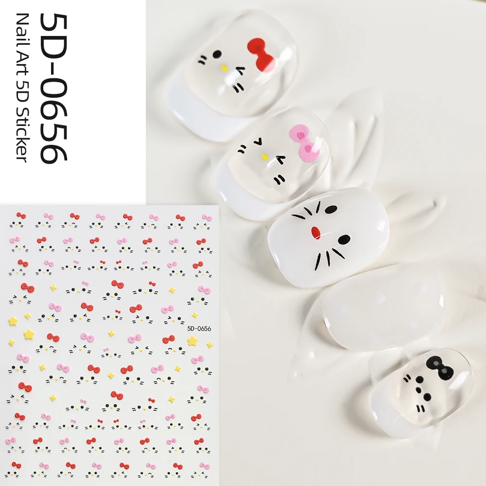 5D In Rilievo Simpatico Gattino Unghie artistiche Decalcomanie Autoadesive Giocoso Graffiti KT Gatto Viso Decorazioni Per Unghie Manicure FAI DA TE Decalcomanie di Arte Acce
