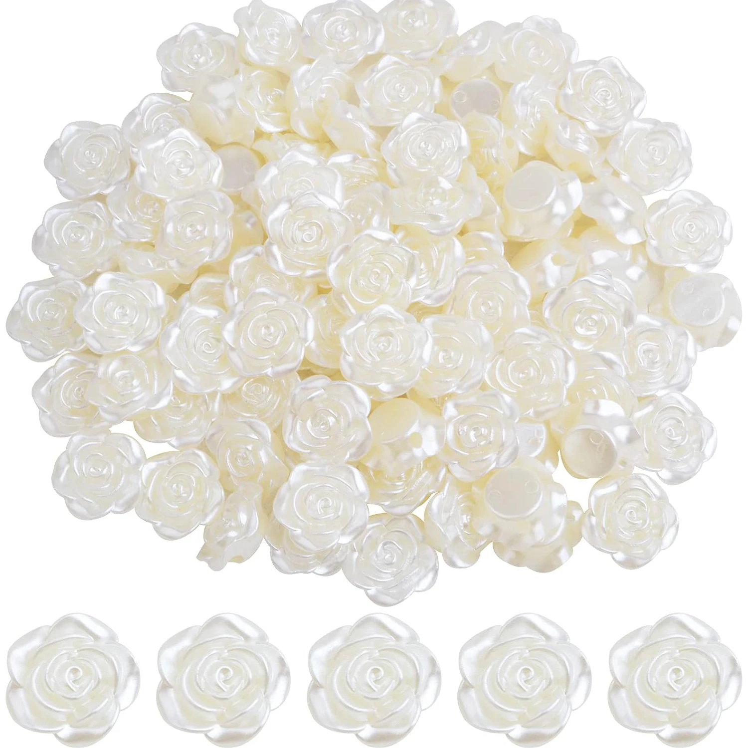 

100 шт. 15 мм пластиковые бусины-розы из АБС-пластика, милые бусины-разделители в форме розы (белые) для изготовления браслетов, ожерелий и украшений своими руками