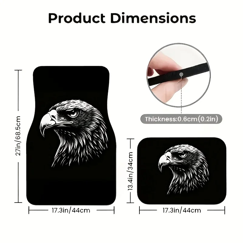 4pcs Black Background White Eagle Car Floor Mats | Durable Polyester, Non-Slip, Easy To Clean, Universal Fit For Cars, Trucks, A