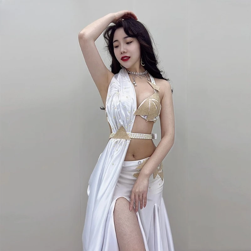 زي رقص شرقي مخصص للرقص الشرقي زي أداء راقي مجموعة بيضاء ملابس هندية ملابس رقص نسائية غريبة