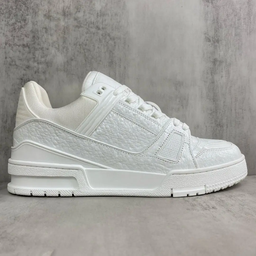 Unisex All White Textured Faux Leather Skate Sneakers Lace Up Thick Platform Board Shoes