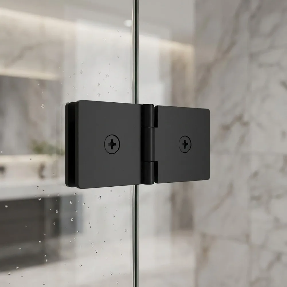 Matte Black Square Glass To Glass Door Hinge 50x50mm With Simple Fixing Clip For Bathroom Shower Stall Hardware