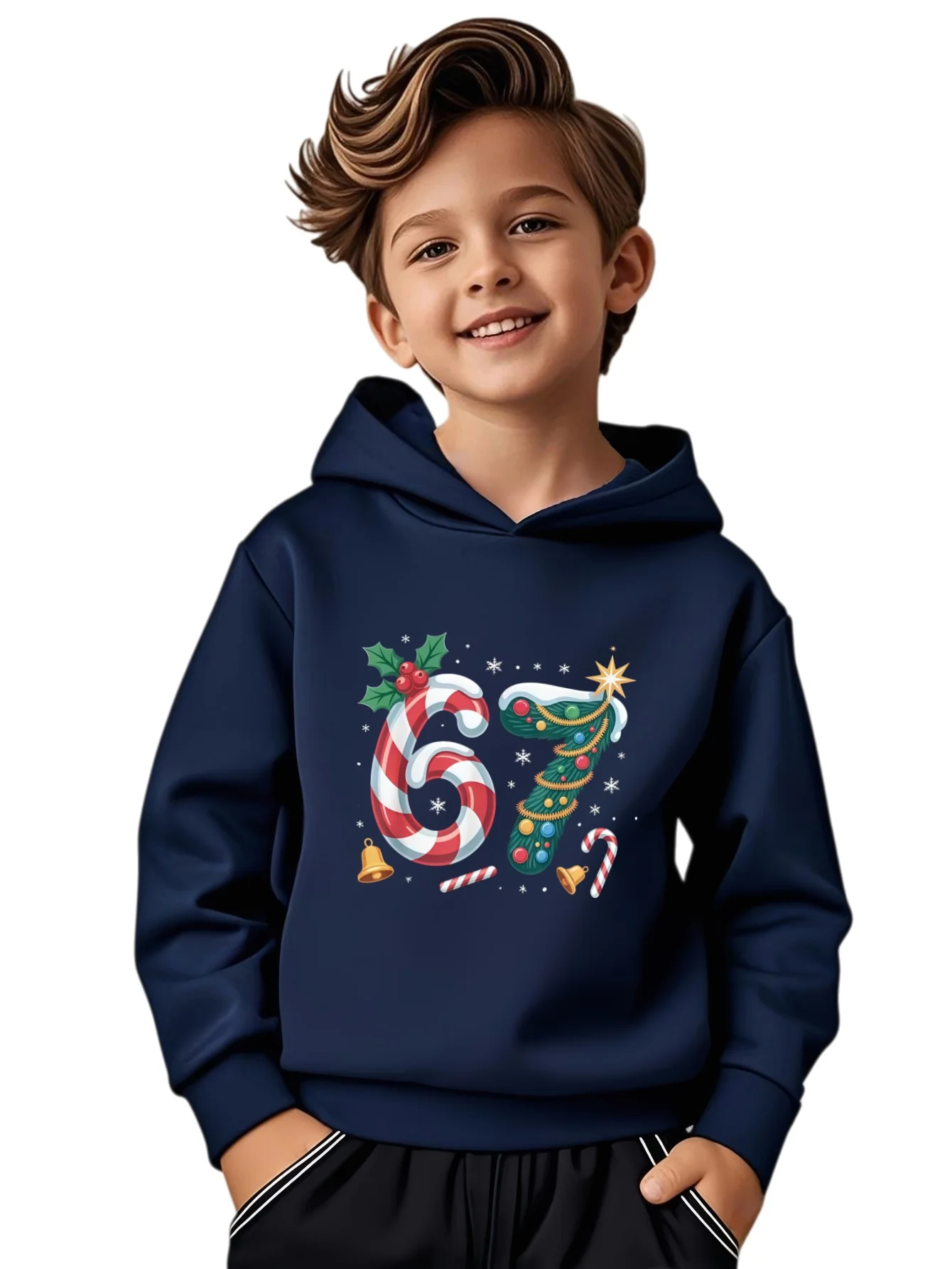 كاندي الزنجبيل 67 طباعة هوديس متعة صبي فتاة طويلة الأكمام ستة سبعة عيد الميلاد هودي جولة الرقبة هدايا حفلة عيد الميلاد الاطفال هوديي #3