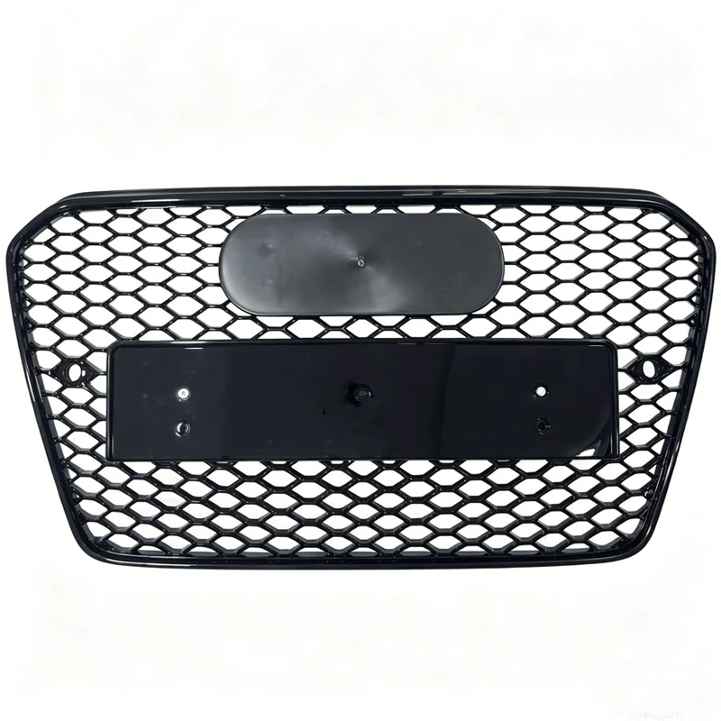 For RS5 Style Front Bumper Grille Mesh Honeycomb Hood Grill Gloss Black For A5 B8.5 2012-2016 S5 Replacement Upper Grills Cover