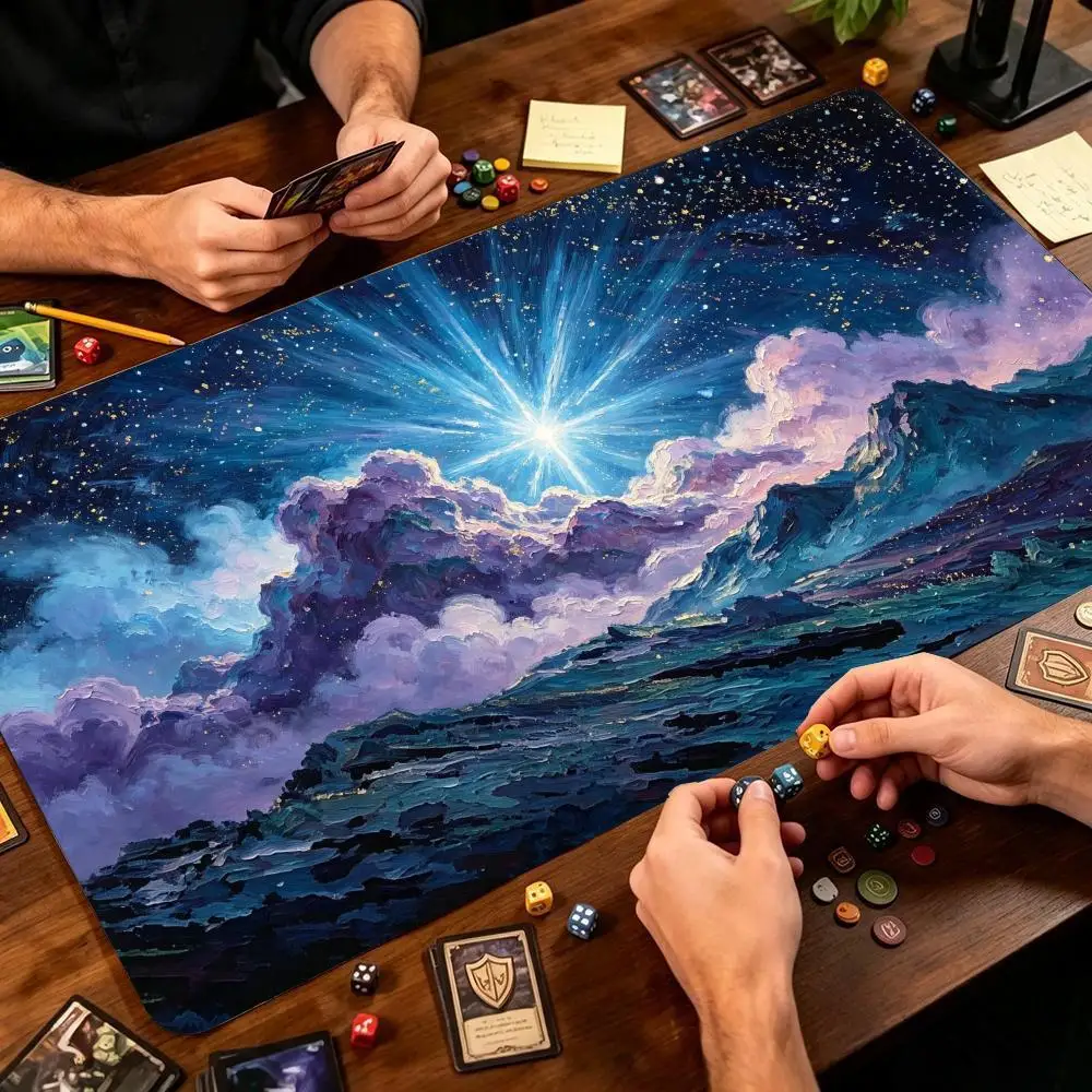 Starry Cosmic Black Hole Large Tabletop Playmat Non Slip Rubber Pad Galaxy Space Art Pad For Trading Card Board Game Desk Pad