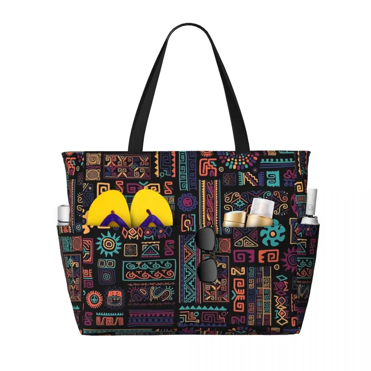 Custom African Ethnic Tribal Art Pattern Beach Tote Bag for Women Africa Ankara Print Big Compartment Gym Beach Travel Bags