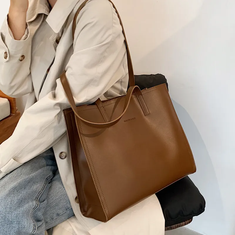 Toptrends 3 Layers Large Leather Tote Bags For Women 2024 Trend Design Commuter Work A4 Shoulder Side Bag Office Ladies Handbags